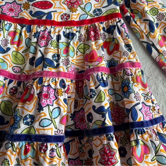 Hanna Andersson Retro Floral Tiered Long Sleeve Twirl Dress Velvet Ribbon Accent - Picture 4 of 12